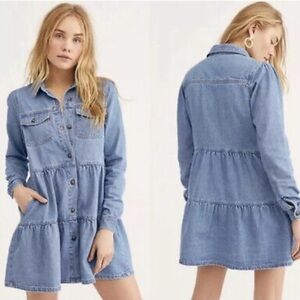 Free People Blue Long Sleeve Denim Dress